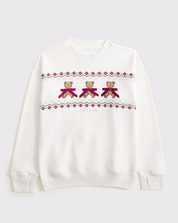 longer-length festive graphic crew sweatshirt, Cream view 1