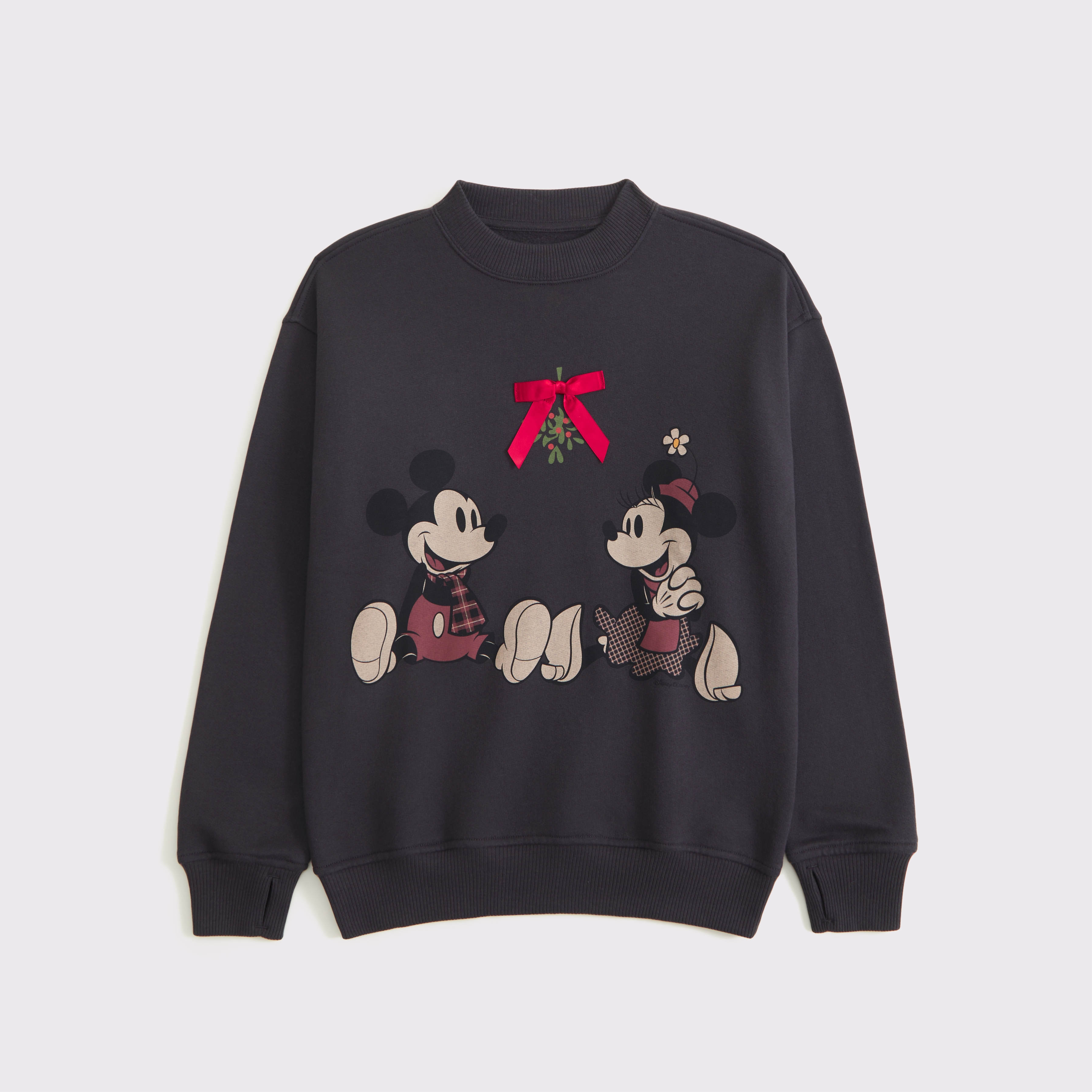 Abercrombie & Fitch Kids' Legging-friendly Festive Mickey Mouse Graphic Crew Sweatshirt In Gray