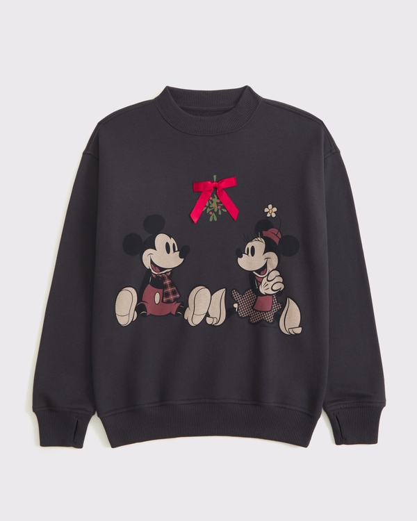 longer-length festive mickey mouse graphic crew sweatshirt, Dark Gray view 1
