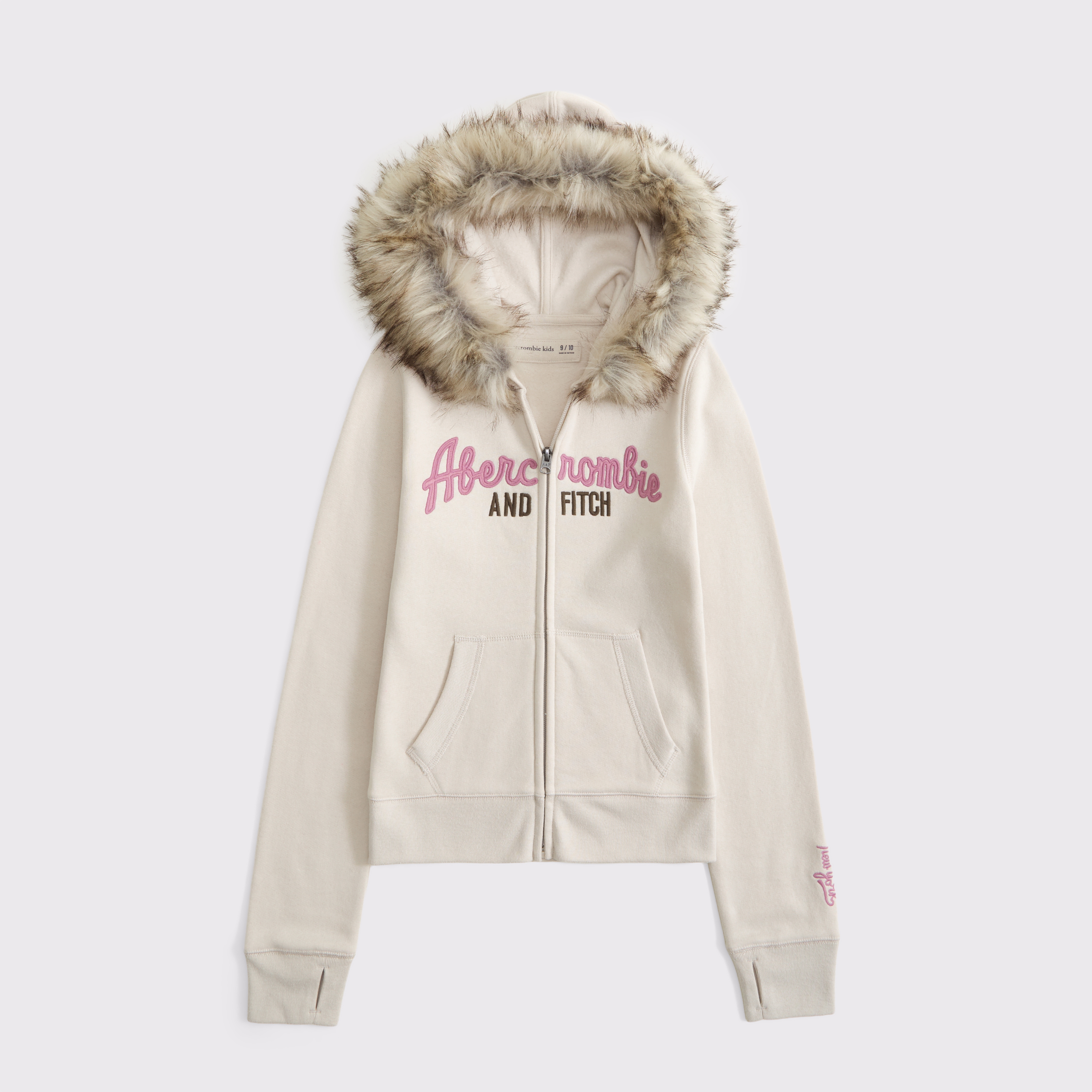 Abercrombie & Fitch Kids' Faux Fur-lined Full-zip Hoodie In Brown