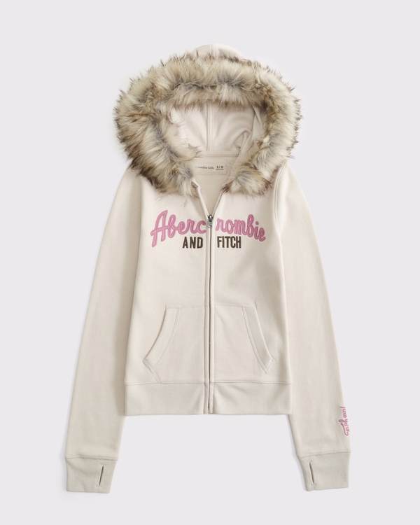 girls faux fur-lined full-zip hoodie | girls tops | Abercrombie.com