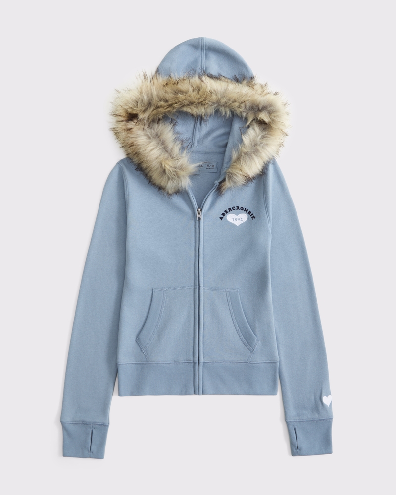 girls faux fur-lined full-zip hoodie | girls tops | Abercrombie.com