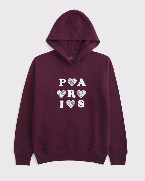 legging-friendly graphic popover hoodie, Deep Plum view 1
