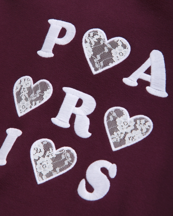 legging-friendly graphic popover hoodie, Deep Plum view 2