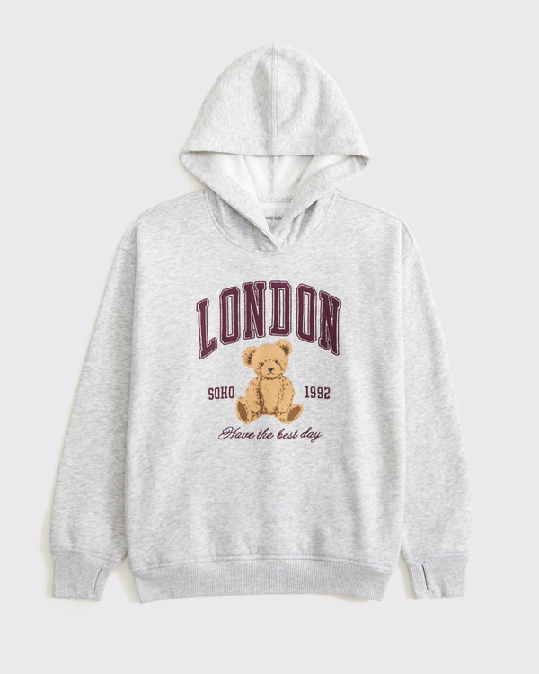 legging-friendly graphic popover hoodie, Light Gray view 1