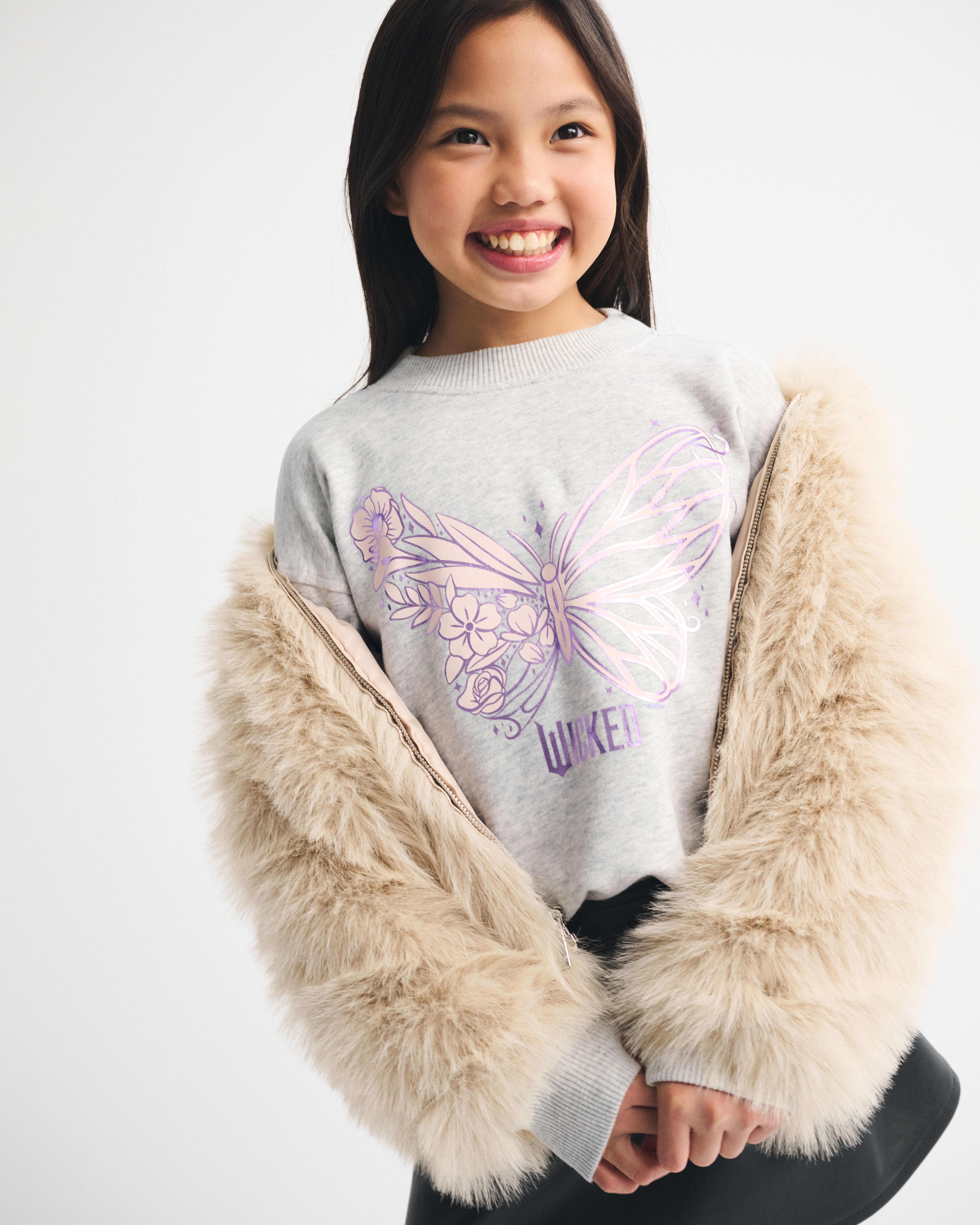 Abercrombie & Fitch Kids' Legging-friendly Wicked Graphic Crew Sweatshirt In Gray