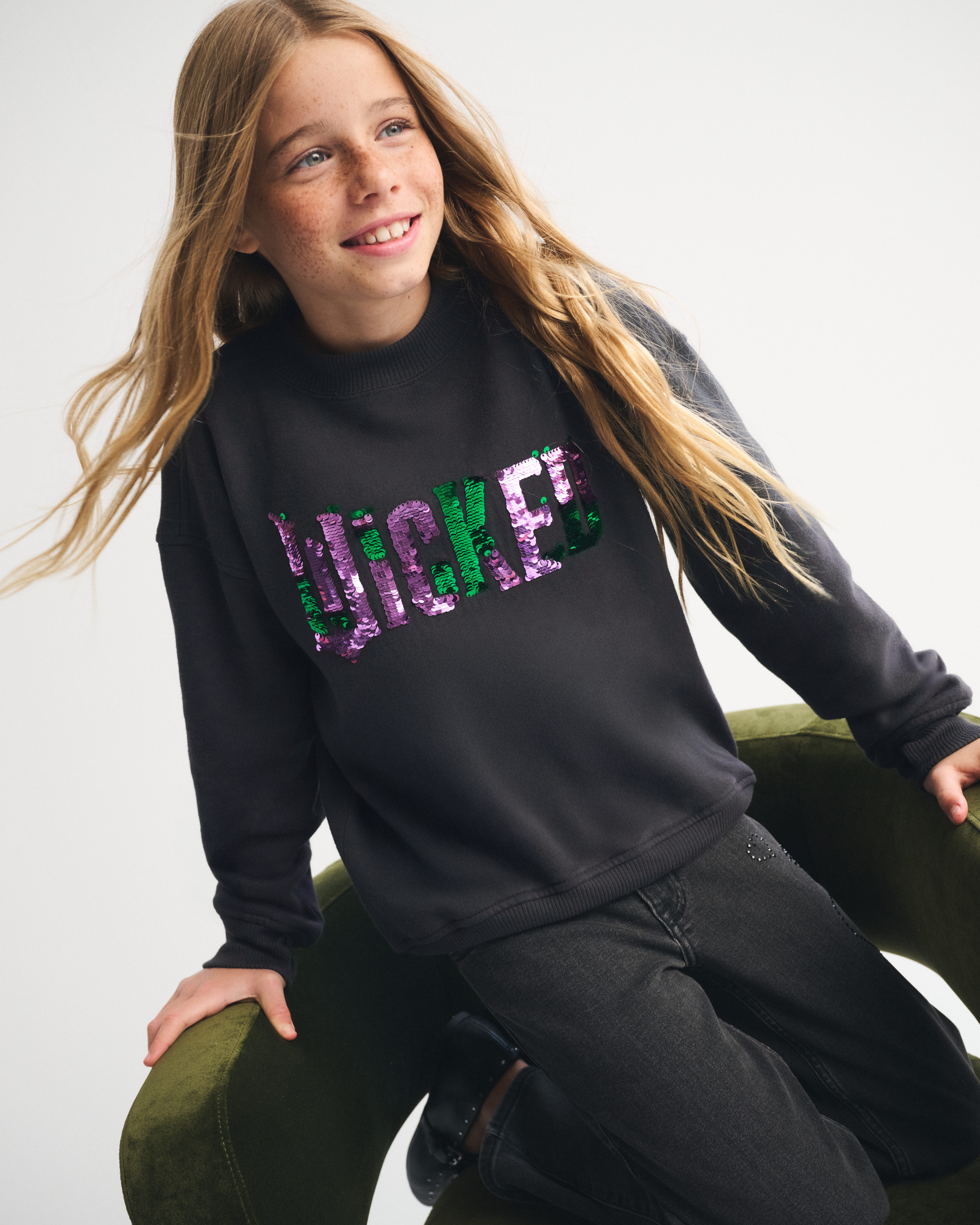 Abercrombie & Fitch Kids' Legging-friendly Wicked Graphic Crew Sweatshirt In Black