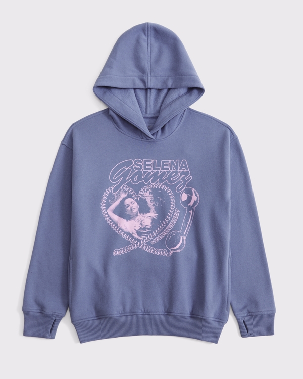 longer-length selena gomez graphic popover hoodie, Blue view 1