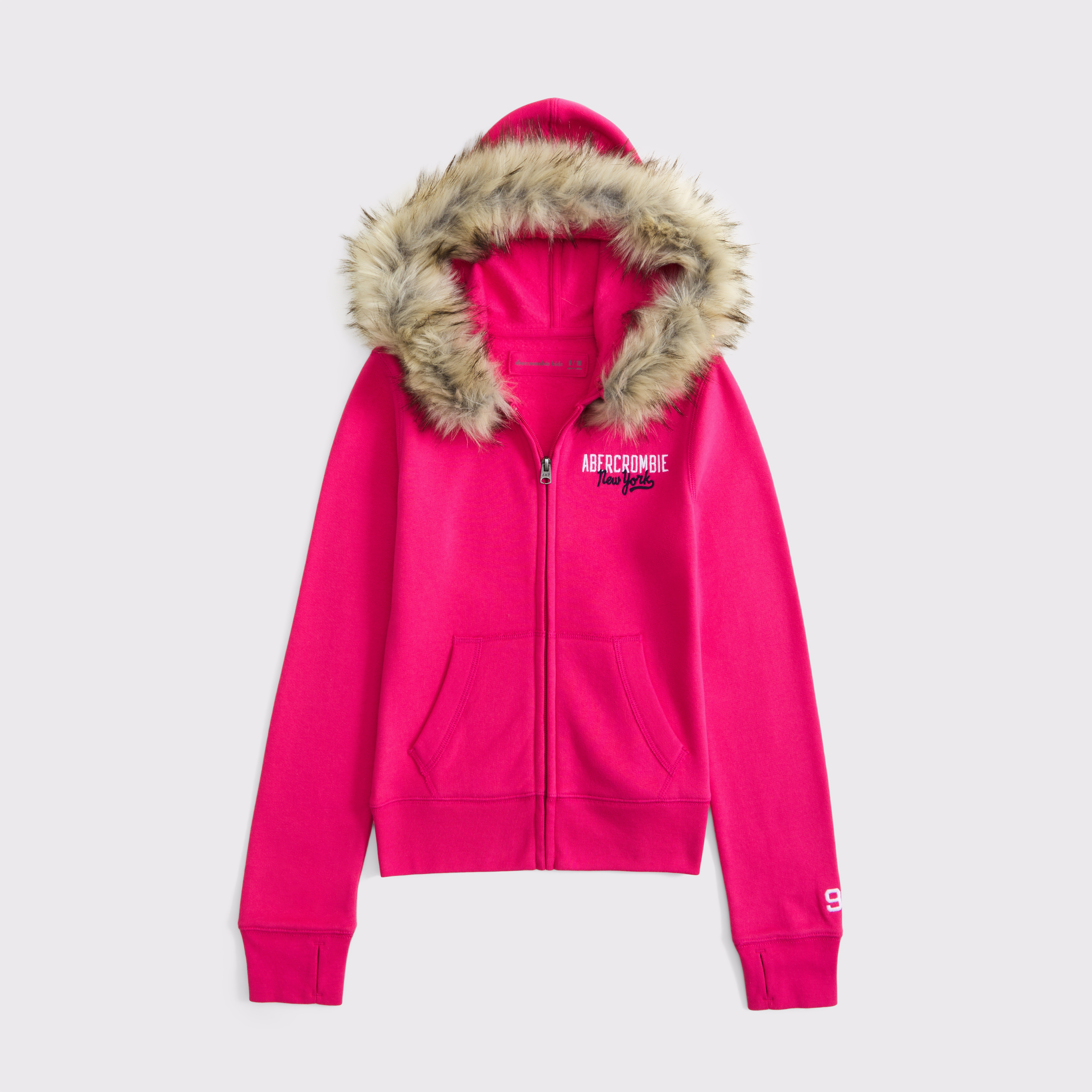 Abercrombie & Fitch Kids' Faux Fur-lined Full-zip Hoodie In Pink