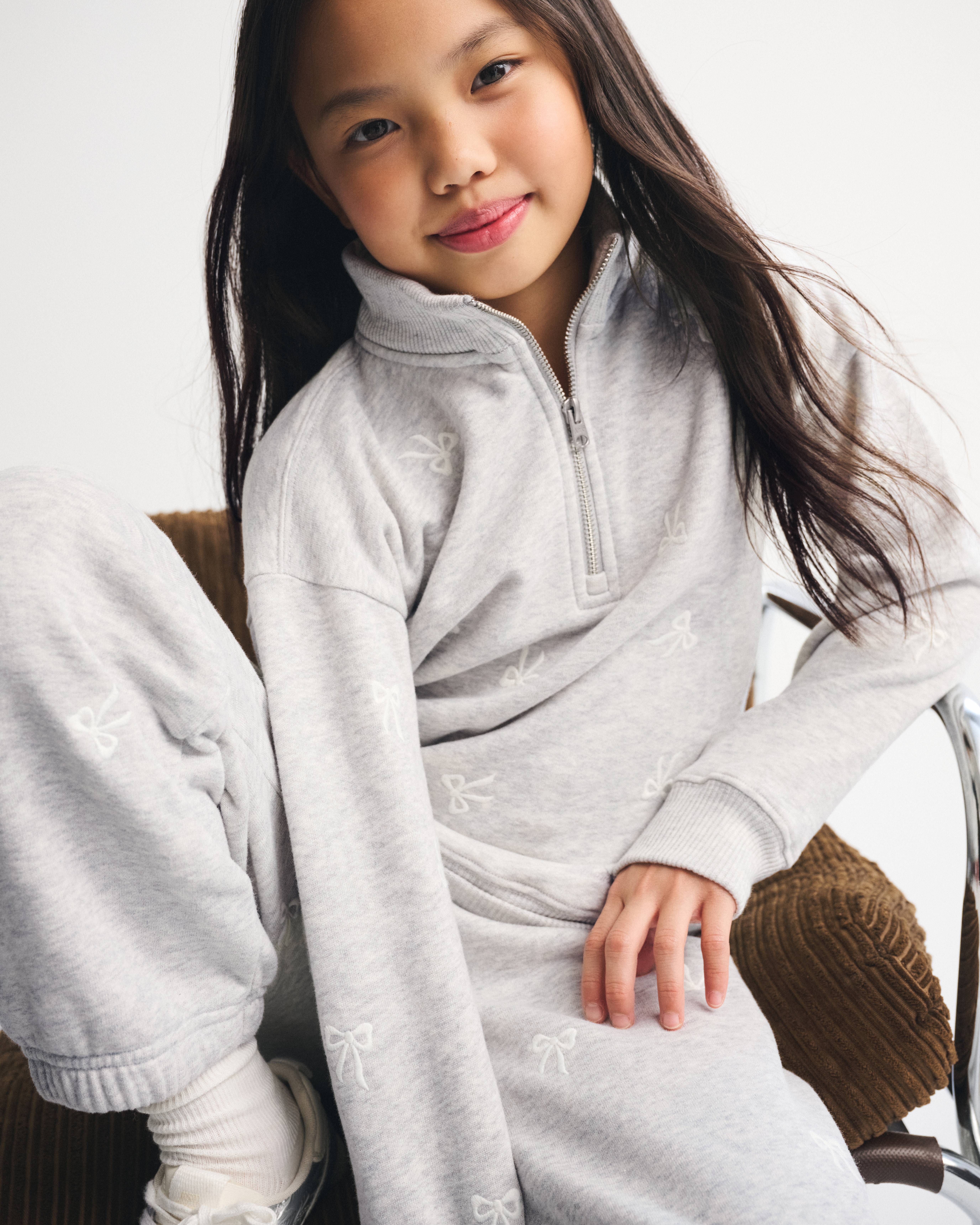 Abercrombie & Fitch Kids' Essential Quarter-zip Sweatshirt In Gray