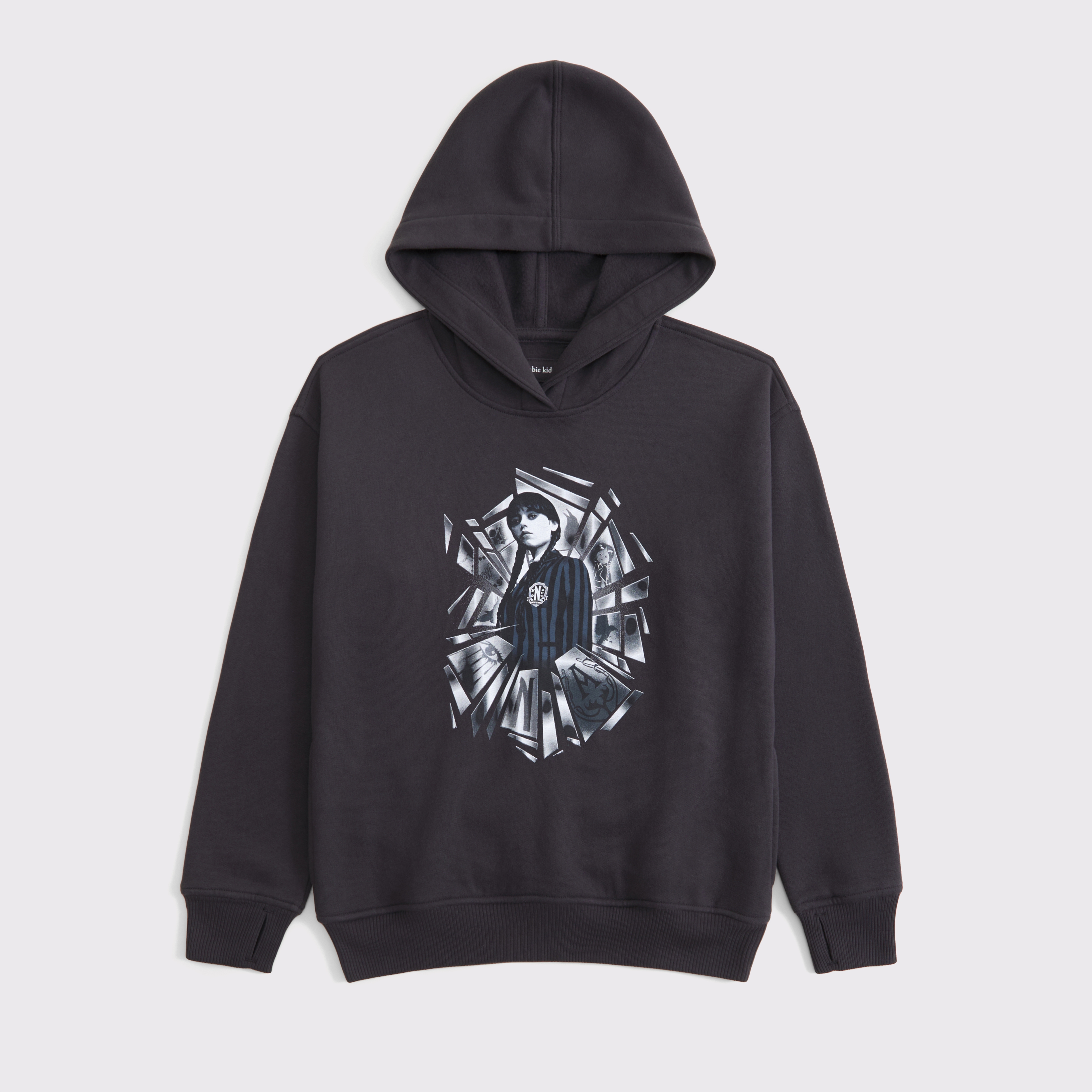 Abercrombie & Fitch Kids' Oversized Wednesday Graphic Popover Hoodie In Gray