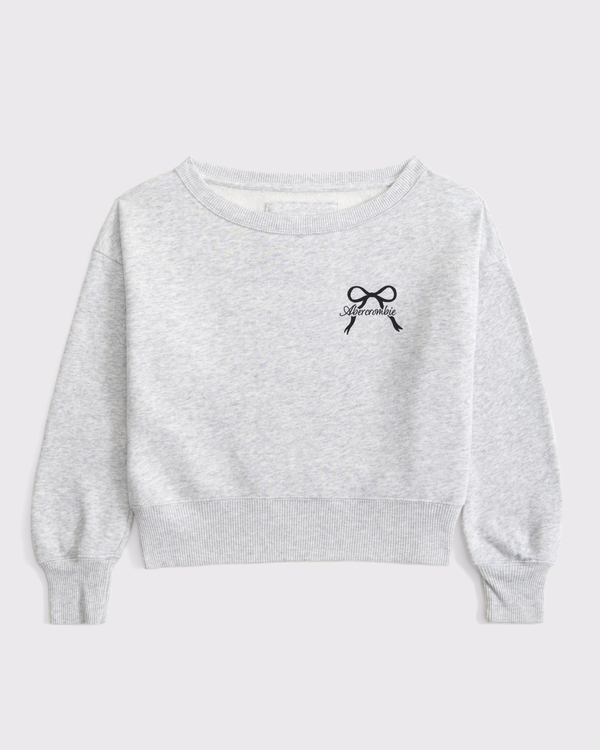 off-the-shoulder graphic crew sweatshirt, Light Gray view 2