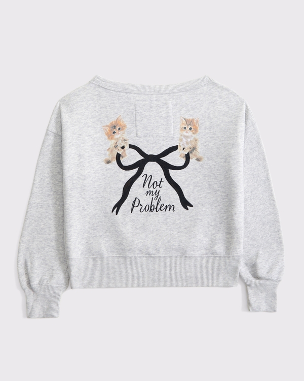 off-the-shoulder graphic crew sweatshirt, Light Gray view 1
