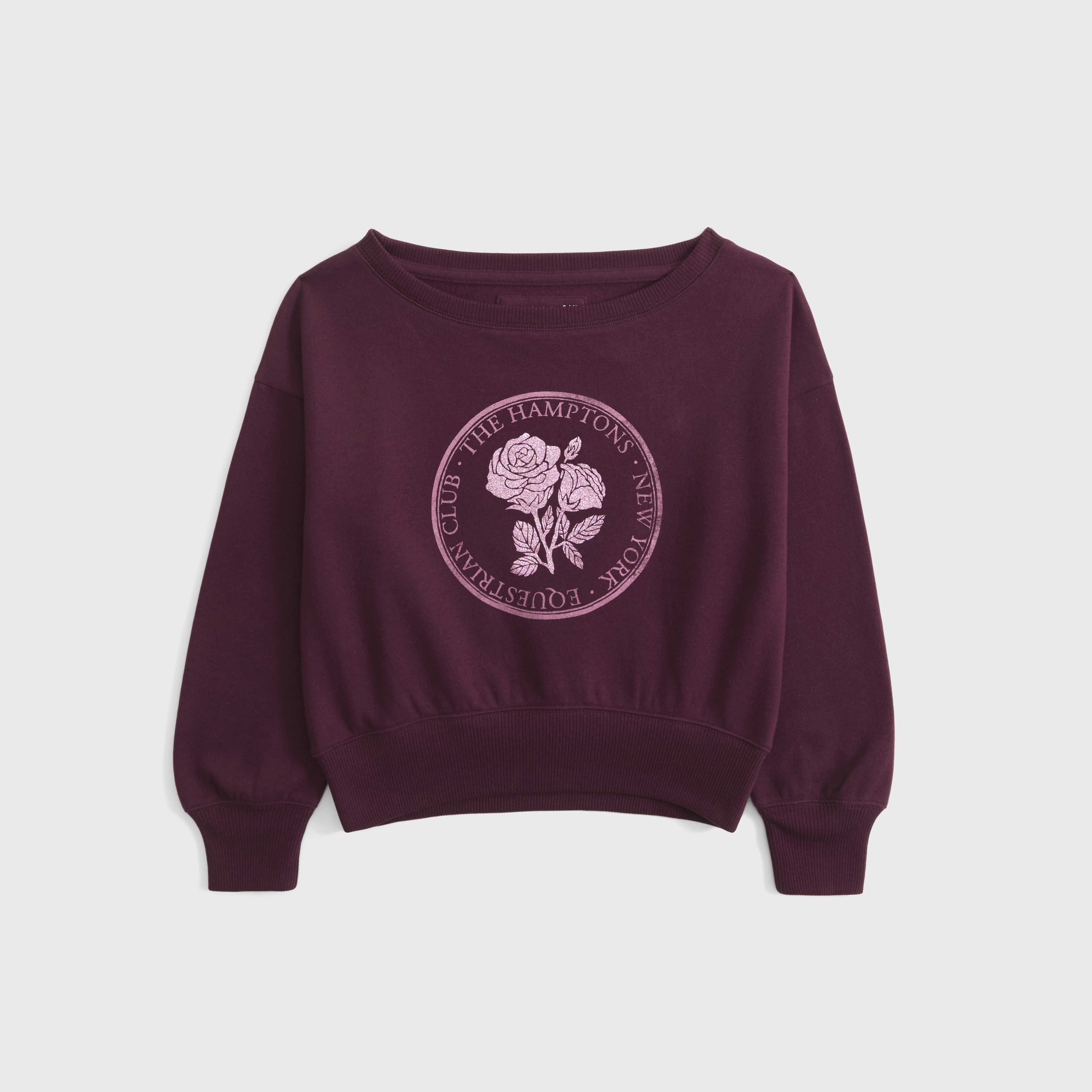 Abercrombie & Fitch Kids' Off-the-shoulder Graphic Crew Sweatshirt In Purple