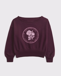 off-the-shoulder graphic crew sweatshirt