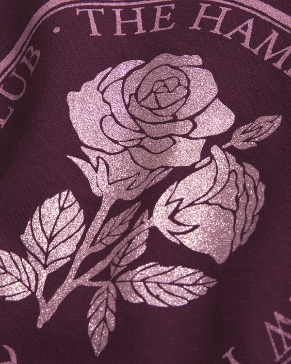 off-the-shoulder graphic crew sweatshirt, Deep Plum view 2