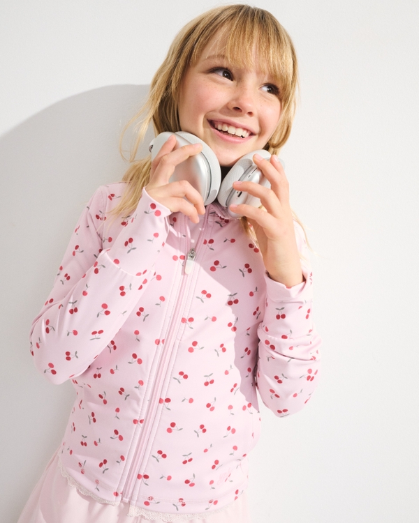 ypb lace-trim mockneck full-zip, Light Pink Pattern view 1