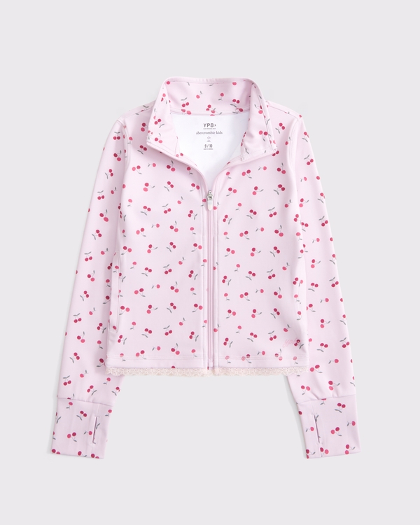 ypb lace-trim mockneck full-zip, Light Pink Pattern view 2