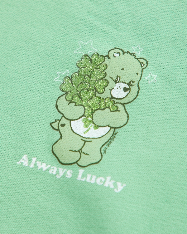 longer-length care bears graphic crew sweatshirt, Lime Green view 2