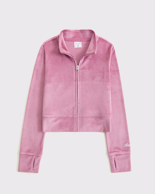 logo velour full-zip sweatshirt, Pink view 2