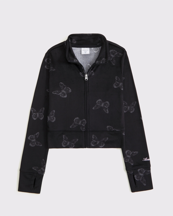 logo velour full-zip sweatshirt, Black Butterfly view 1