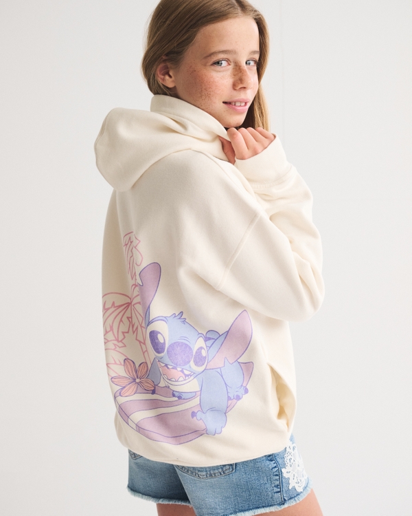 oversized lilo & stitch graphic popover hoodie, Cream view 1