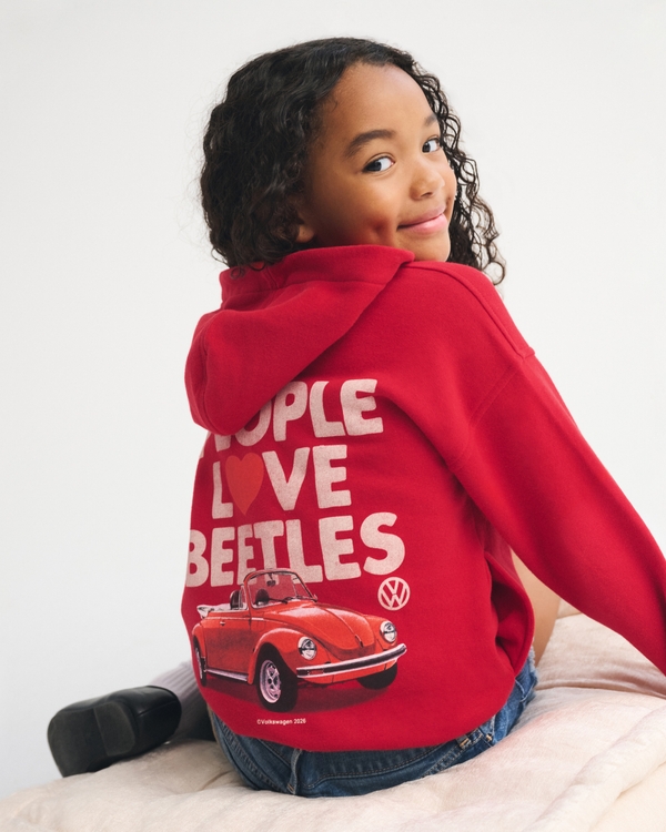 longer-length graphic popover hoodie, Vivid Red view 1