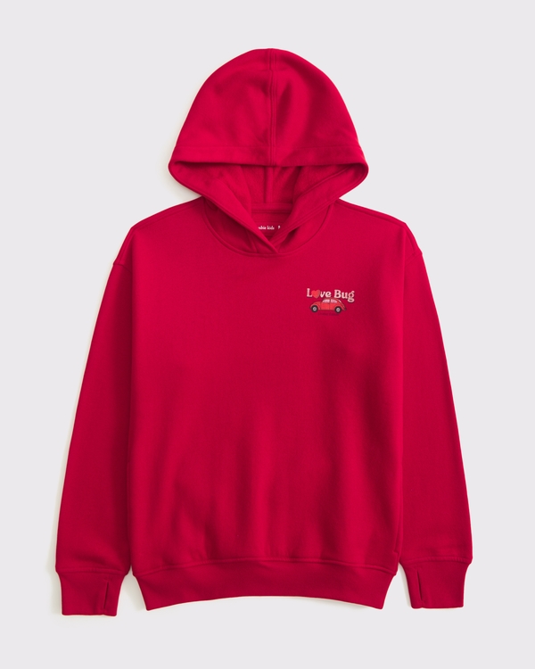 longer-length graphic popover hoodie, Vivid Red view 2