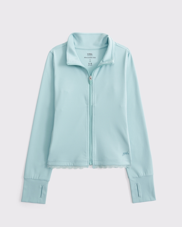 ypb lace-trim mockneck full-zip, Ocean Blue view 1