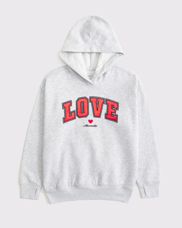 legging-friendly graphic popover hoodie, Light Gray view 1