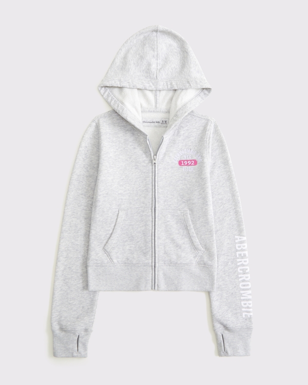 slim logo full-zip hoodie, Light Gray view 1