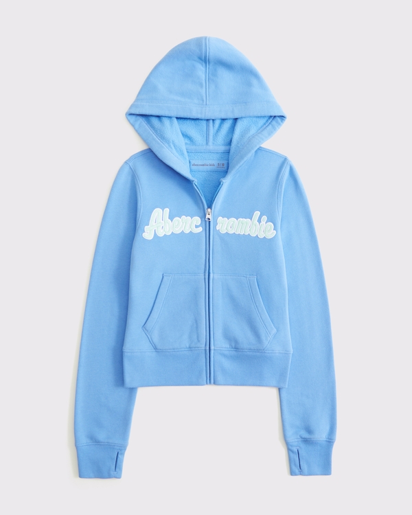 slim logo full-zip hoodie, Light Blue view 1