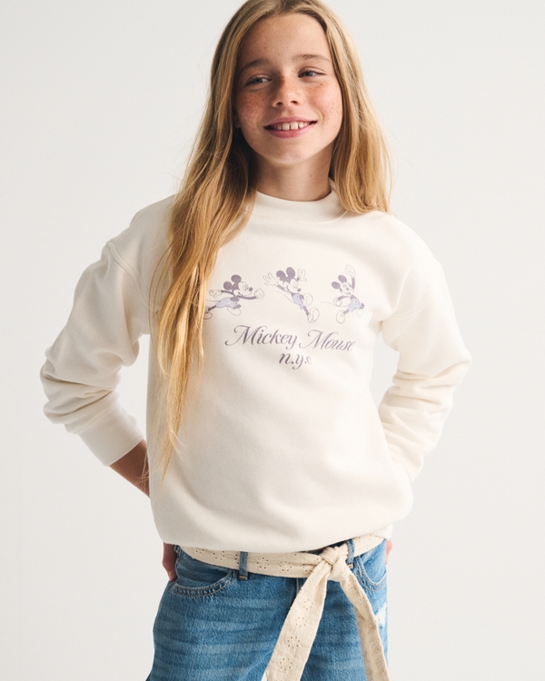 longer-length mickey mouse graphic crew sweatshirt, White view 1