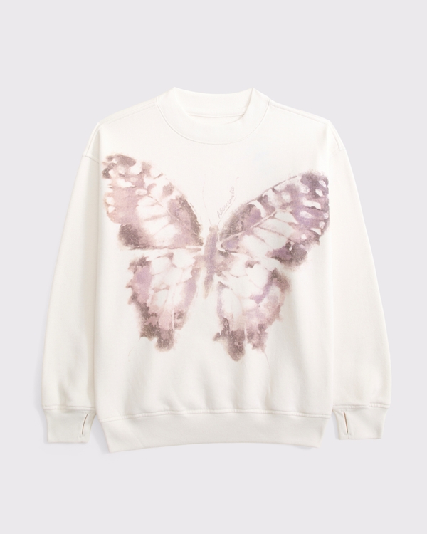 Sudadera de cuello redondo con diseño más largo y estampa del logo, Crema view 1