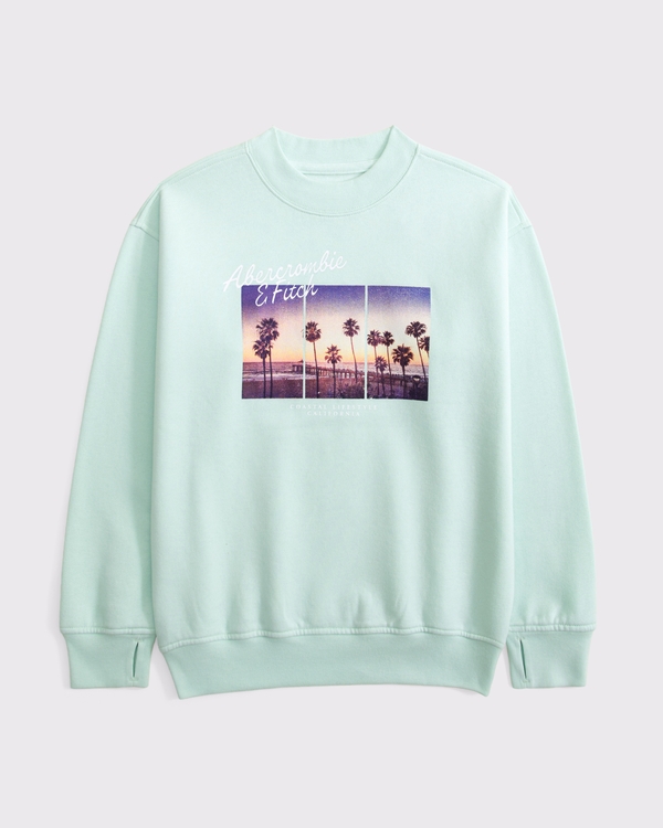 Sudadera de cuello redondo con diseño más largo y estampa del logo, Aqua view 1