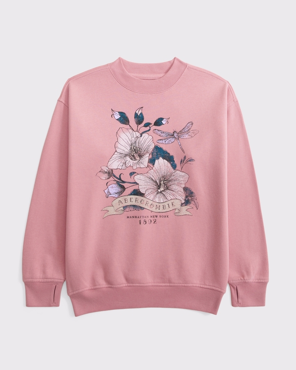 Sudadera de cuello redondo con diseño más largo y estampa del logo, Rosa view 1