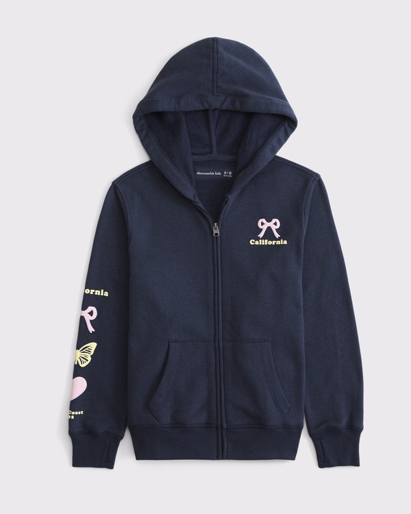 oversized graphic logo full-zip hoodie, Navy view 1
