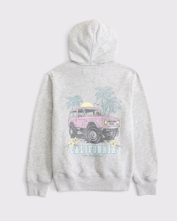 oversized graphic logo full-zip hoodie, Light Gray view 1