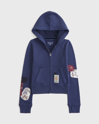 patchwork full-zip hoodie