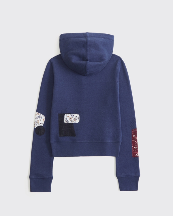 patchwork full-zip hoodie, Navy view 2