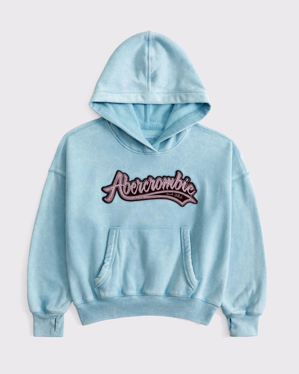 slim logo popover hoodie, Aqua Blue view 1