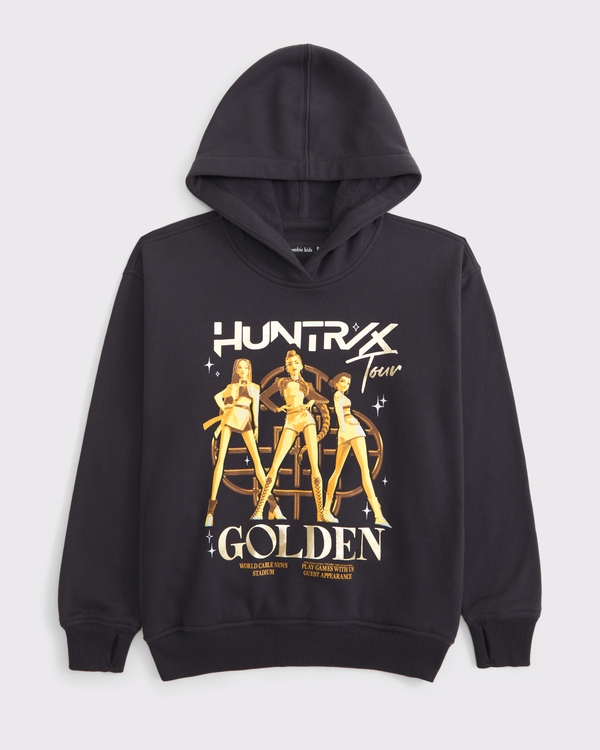 oversized kpop demon hunters graphic popover hoodie, Dark Gray view 1