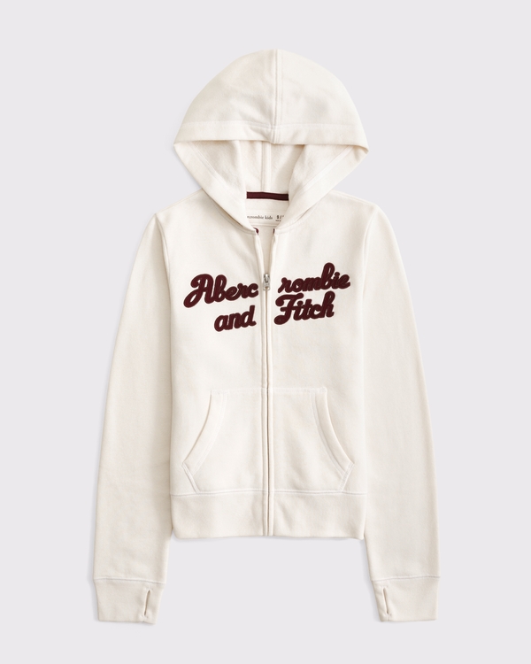 logo full-zip hoodie, Cream view 1
