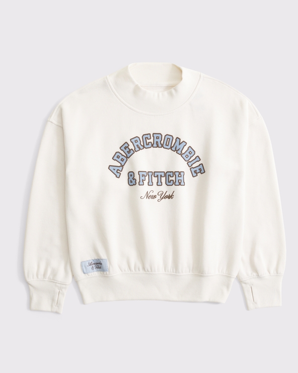 logo mock neck sweatshirt, Cream view 1