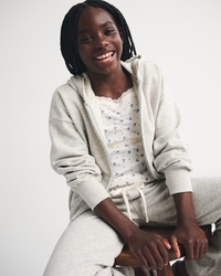 girls essential lace-trim full-zip hoodie | girls tops
