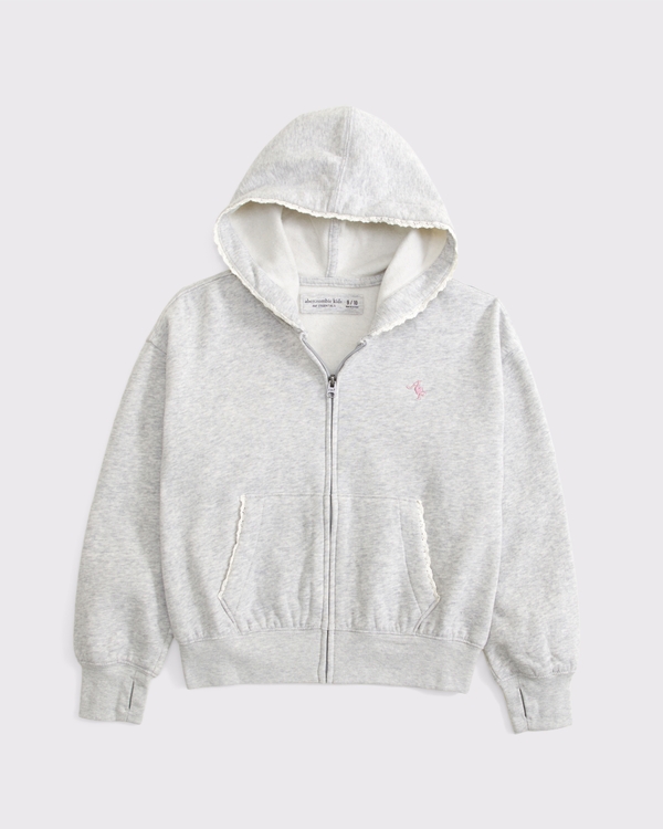 essential lace-trim full-zip hoodie, Light Gray view 1