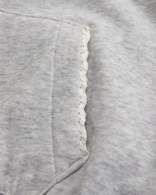 essential lace-trim full-zip hoodie, Light Gray view 2