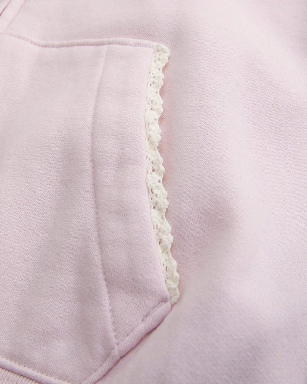 essential lace-trim full-zip hoodie, Pale Pink view 2