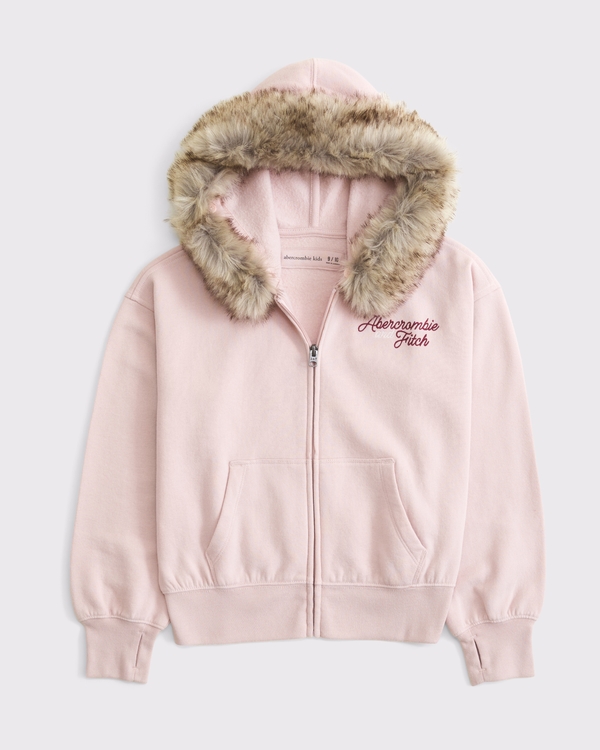 faux fur-trim logo full-zip hoodie