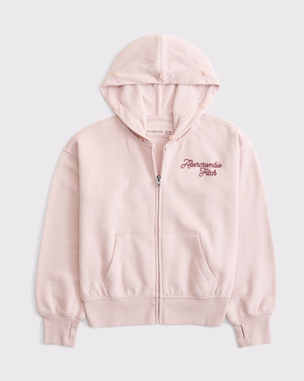faux fur-trim logo full-zip hoodie, Pale Rose view 2